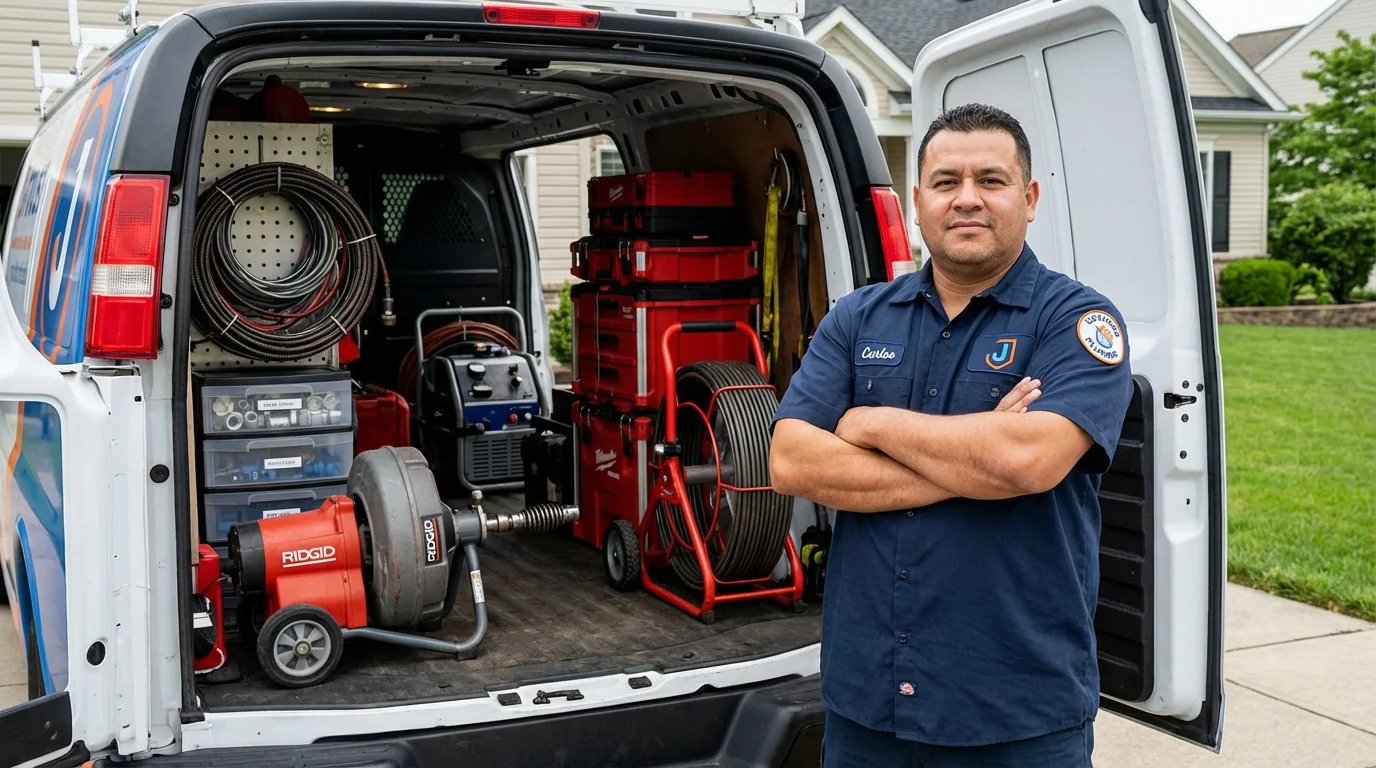 Professional drain cleaning equipment and Johns Plumbing LLC plumber in Kirtland