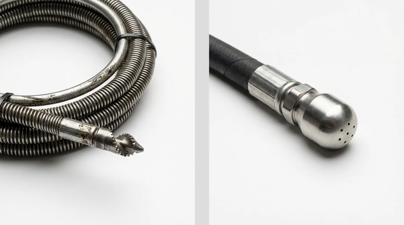 Drain snake cable and hydro jetting nozzle used for drain cleaning in Kirtland, NM