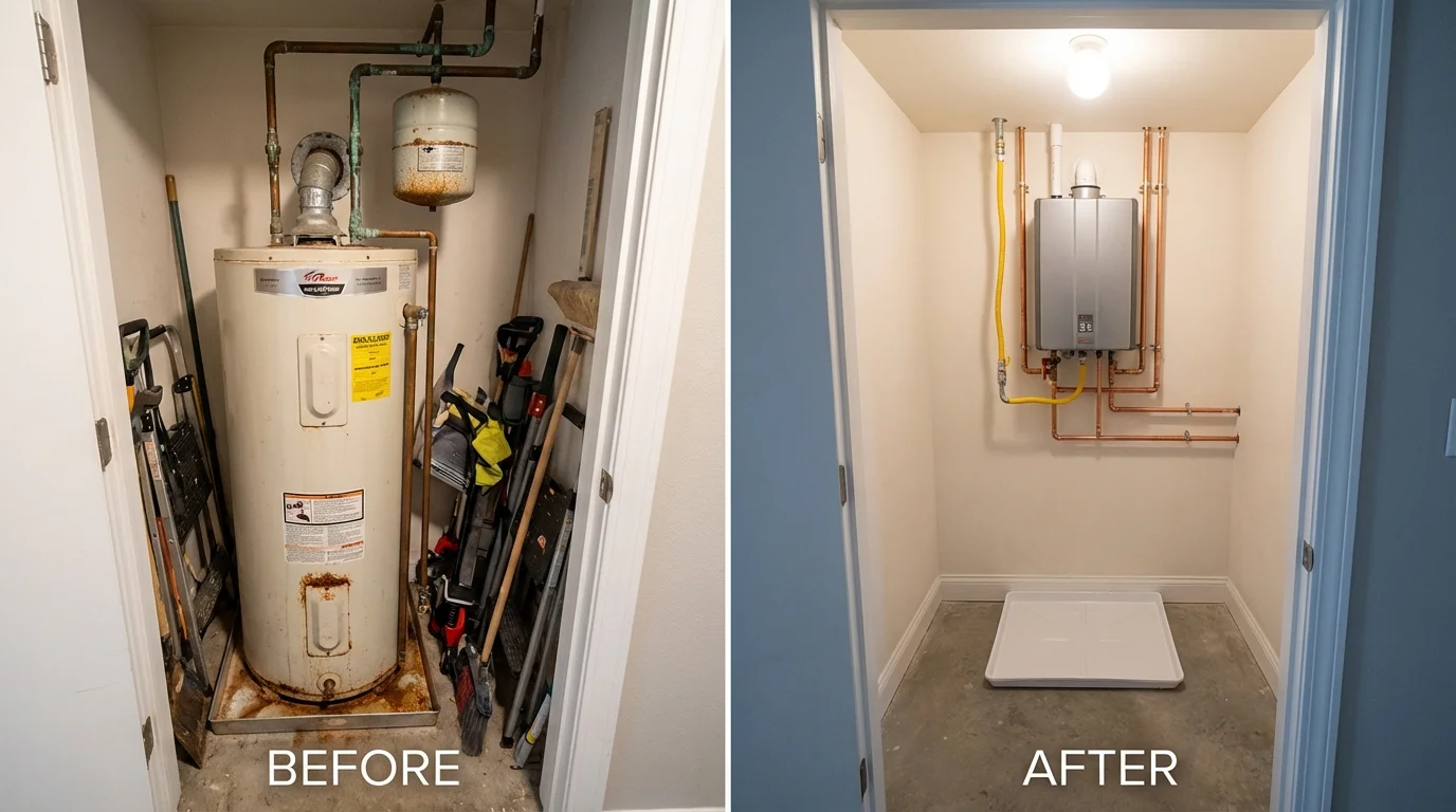 Tank water heater versus wall-mounted tankless unit comparison for Kirtland, NM homeowners